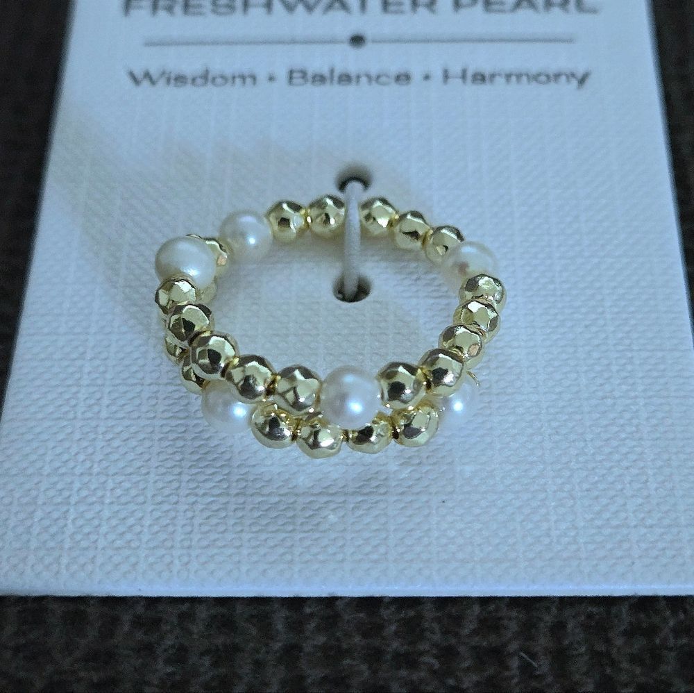 Freshwater Pearls and Gold💛 Hematite Beads Adjustable Wrap Ring💍 - NWT - Picture 2 of 16
